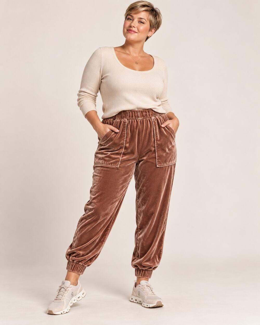 Splendid Ryan Velvet Rosewood Joggers Tan Size XL NWT Luxe Velvet Pants